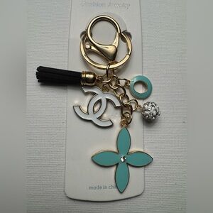 New Flower Keychain with charms -teal